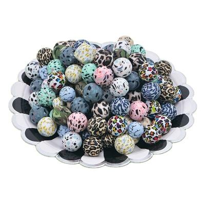 China Baby Teething Focal Bpa Free Silicone Chewable Round Key Chain Bracelet Food Grade Printing 15mm Silicone Focal Beads For Pens for sale