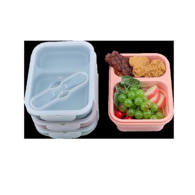 China Wholesale Portable Insulated Freshness Keeping Lunch Box With Lid Spoon Bpa Free Silicone 2 Compartment Kids Bento Lunch Box Set With Bag for sale