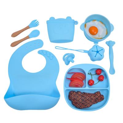 China 100% BPA Free Food Grade Baby Feeding Bowl Gifts Set Silicon Baby Food Dish Products Silicone Baby Feeding Set Bpa Free for sale