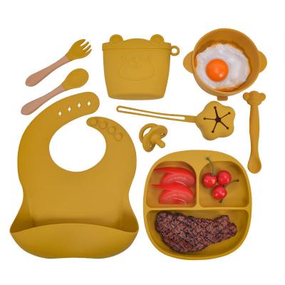 China Wholesale BPA Free Silicone Customized Bib Bowl Spoon Tableware Sets Baby Babi Silicon Plate Feeding Set for sale