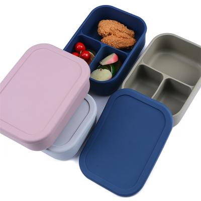 China Freshness Preservation Food Grade Silicone Lunch Box Bento Kids 3 Compartment Bowl Set Enfant Silicone Food Storage Container for sale