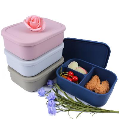 China Eco-Friendly Bento Boxes Portable BPA Free Silicone Wholesale Freshness Storage Compartment School 3 Clear Lunch Box for sale