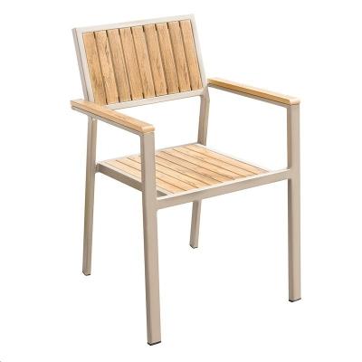 China Modern Outdoor High Quality Plastic Wooden Chair Restaurant Cafe Dining Furniture Aluminum Arms Chairs For Garden for sale