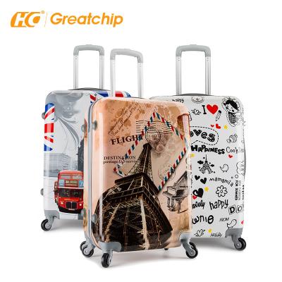 China Custom 3PCS Travel Bottom Size Suitcase Travel Printed Urban Luggage Bags for sale