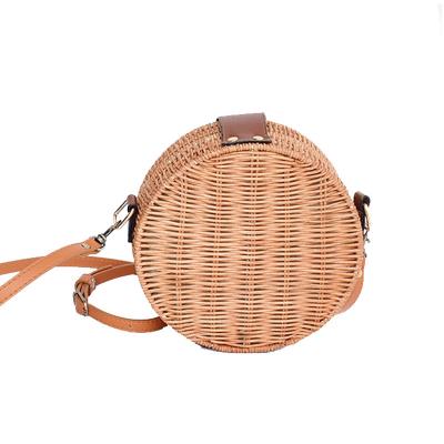 China And Korean Fashion Solid Color Buckle Soft Handle Woven Bag Japanese Style Ribbon Cover Bag Khaki Circular Rattan Woven Bag Small for sale