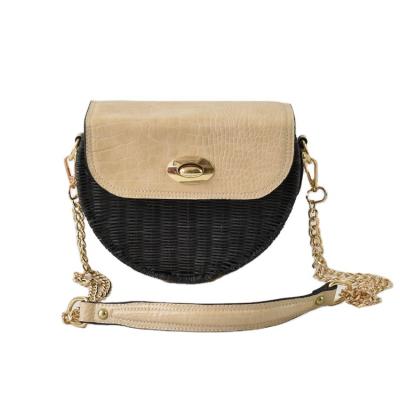 China Fashion Bag 2022 New Fashion Bag Semicircular Black Soft Woven Rattan Bag Semicircular Single Shoulder Diagonal Bag for sale