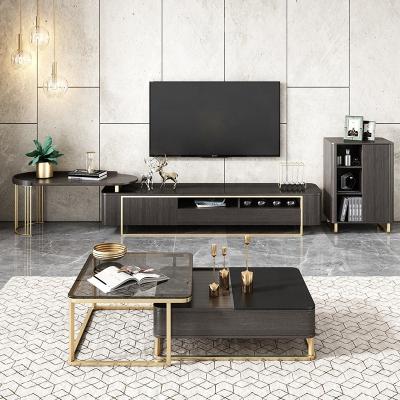 China Modern Apartment Style Furniture Luxurious Luxurious Metal Legs TV Stand And Center Table for sale