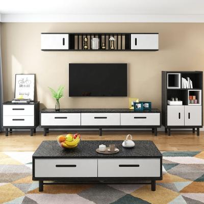 China Simple Home Living Room Furniture MDF Designs Modern Luxury Marble Black And White Storage TV Rack for sale