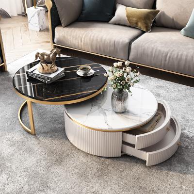 China (Others)Adjustable Luxury Furniture Marble Stainless Steel Top View Gold Round Sectional Glass Coffee Table for sale