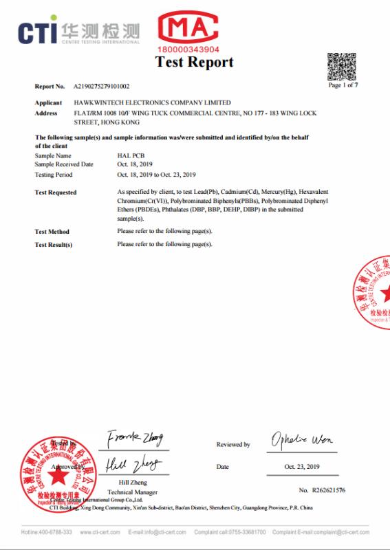 RoHS - HAWKWINTECH ELECTRONICS COMPANY LIMITED