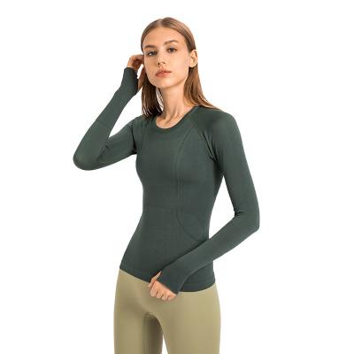 China 2021Fashionable Antibacterial Fitness Gym Shirts Quick Dry Round Collar Sport Tops Long Sleeves Yoga Shirts For Women for sale