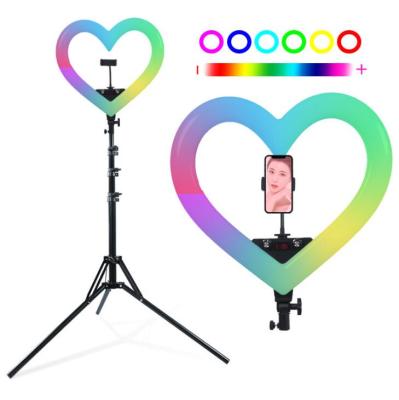 China Heart RGB Led Light 6inch 10inch RGB LED Heart Shaped Ring Light Rotatable 13-Inch Ring Light 360 Rotating Ring Light with Tripod for sale