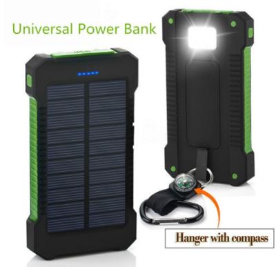 China High Capacity Hook Design Solar Power Bank Waterproof Solar Charger 20000mah 2 USB Ports External Charger for sale