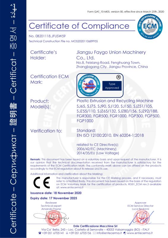 CE - Jiangsu Faygo Union Machinery Co., Ltd.