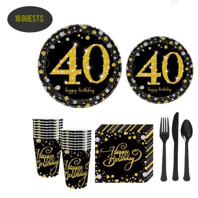 China Decoraive Black Gold Tableware Napkins Cups Dishes Tablecloth 40 Birthday Party Decorations Fortieth Birthday Decorations Gifts for sale