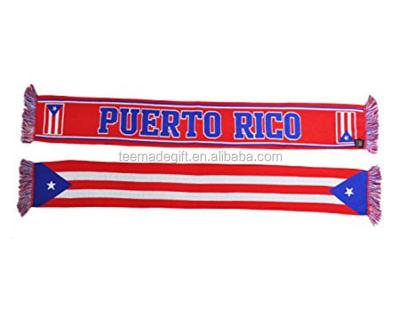 China Long Jacquard Soccer Football Acrylic Knitted Scarf Puerto Rico Knitted Scarf for sale