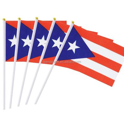 China Factory Direct Sales Custom Printing Polyester FLYING Puerto Rico Hand Held Flag With Poles for sale