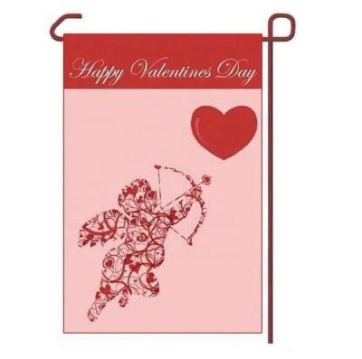 China Happy Valentines Day Hanging Yard Flag - Double Sided Valentines Yard Flag - Cupid with Arrow Heart Design Pink and Red Colors - for sale