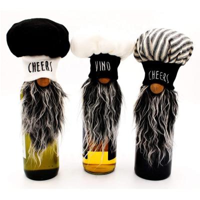 China Viable Gift For Leader 3 Pcs Set Gnome Bottle Topper Black Plaid for sale