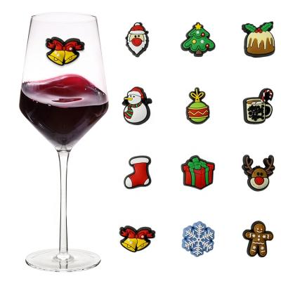 China Magnetic Markers Champagne Glasses Viable Christmas Cocktail Wine Glass Drinks Charms 12 Pieces for Christmas Party for sale