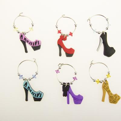 China New Arrival Viable High Heels Wine Glass Charms Drink Markers Novelty Glass Markers Set of 6 for sale