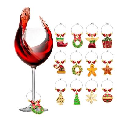 China Viable 12 Pieces Christmas Glass Charms Christmas Oriented Wine Glass Tags Rings Wine Glass Markers For Christmas Party Favors for sale