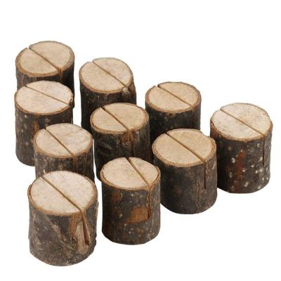 China 2019 Europe Amazon Success Rustic Wood Place Card Holders The Round Table Number Holder Rack Bark Note Holder Wooden Card for sale