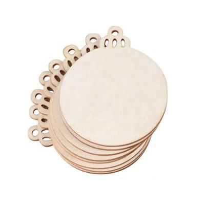 China Europe Decoration Hanging Unfinished Perforated Wood Circles Wooden Round Merry Christmas Baubles Tags for sale