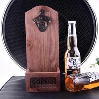 China Brand New Sustainable Made In China Vintage Wall Mounted Wooden Beer Bottle Opener For Home Farmhouse Decor for sale