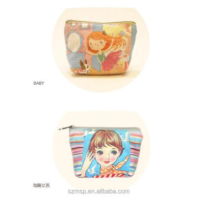 China Small belong zipper pouch whole sale cosmetic bag, cotton cartoon design make up pouch from BSCI factory for sale