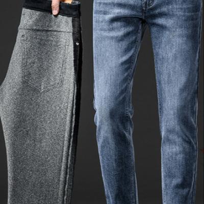 China 2021 Autumn Winter New Style Wholesale Men's Breathable Jeans Thin Stretch Velvet Thickened Hot Straight Loose Stylish Jeans Pants for sale