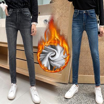 China Hot Selling Breathable Promotion Price Winter Plus Velvet Women High Waist Skinny Jeans Warm Stretch Slim Fit Ladies Casual Denim Pencil Pants for sale