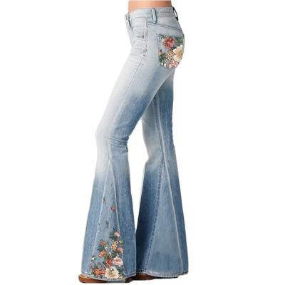 China Amazon European American Women's Breathable Jeans 2022 Pattern Printed Stylish Wide Leg Pants Flared Jeans for sale