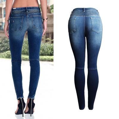 China Europe American women's outlet slim stretch women's breathable jeans worn jeans holes pencil pants jeans pants for sale