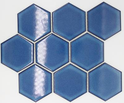 China 95*110mm Blue Crystal Glaze Swimming Pool Glaze Big Hexagon Mosaic Flooring for sale