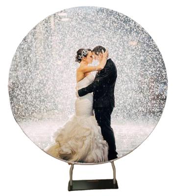 China Durable Side Printing Customized Fair Wedding Supplies Round Backdrop Display Decoration Curved Tension Fabric Straight Wedding Backdorp for sale