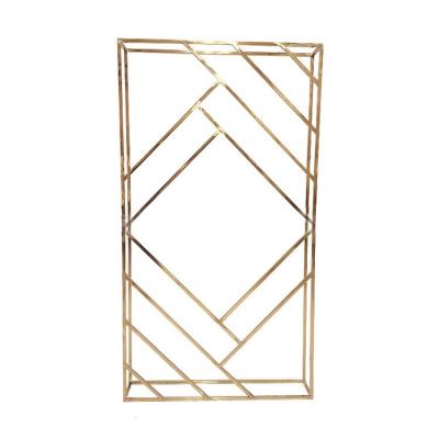 China New Style Durable Rectangle Stainless Steel Frame Metal Wedding Panel Backdrop Flower Stand Luxury Gold Wedding Stage Decoration for sale