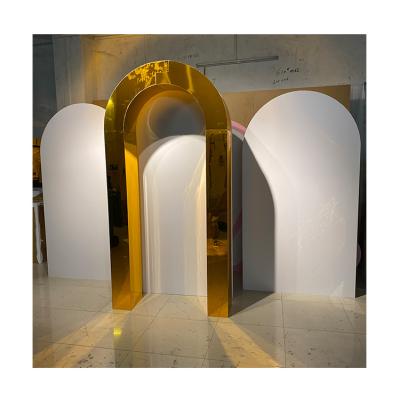 China Durable Hot Selling Acrylic Gold Mirror Arch Backdrop Flower Stand Backdrop For Wedding Party Events Decoration for sale