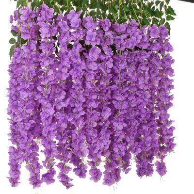 China decorative flowers & Garlands Gold Wedding Garland Rattan Wisteria Artificial Flowers Vine Hanging Decorations Vine for Wedding Party Garden Decoration for sale