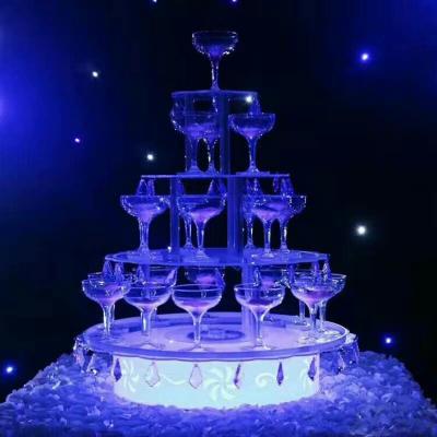 China Open Ceremony Hotel Layout Non-Toxic Wedding Props Five-Layer Around Glowing Wine Champagne Tower Shelf Display for sale