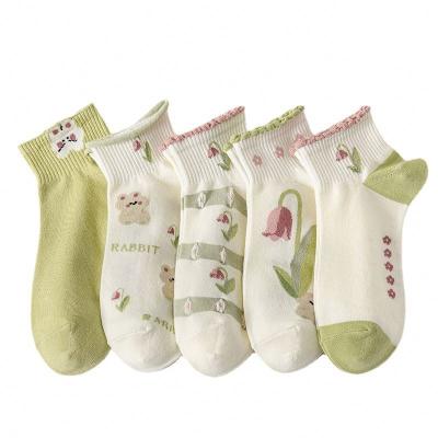 China Lightweight women's socks spring cartoon green fresh cotton style new CIA tulip comfortable short socks for sale