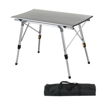 China Outdoor height adjustable folding picnic table barbecue table wood grain aluminum alloy camping table M1001-OT01 for sale