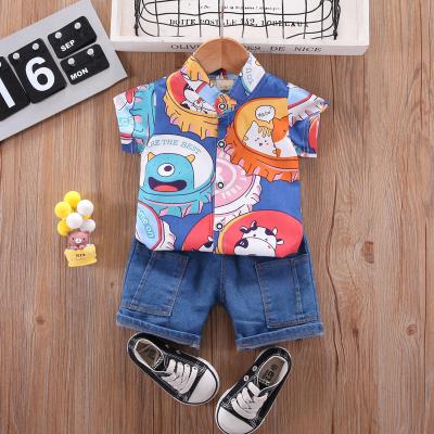 China Anti-wrinkle 2022 summer pattern children's short-sleeved version of the T-shirt cartoon boy girl casual tops and shorts for sale