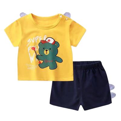 China Breathable Cotton Half Sleeve T-shirt Two Piece Set Baby Clothes 0-4 Years Old Western Style Baby Summer Short Sleeve Shorts Set for sale