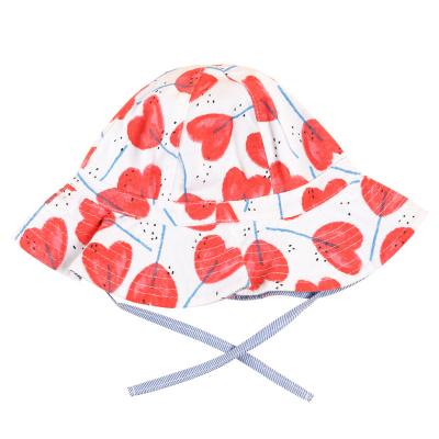 China Breathable Cotton Love Embroidered Baby Basin Hat Sun Shading Double Sided Fisherman Hat for sale