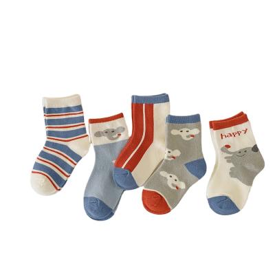 China Autumn and winter cartoon bear stripe antibacterial thin socks combed cotton boys and girls socks for sale