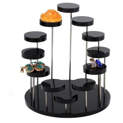 China Jewelry Disply Black Round Acrylic Ring Jewelry Display Stand Multi-Layer Round Jewelry Display Stand For Rings Earrings for sale