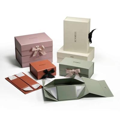 China Recyclable Wholesale Custom Cardboard Foldable Luxury Wedding Magnetic Gift Box Packaging With Ribbon for sale