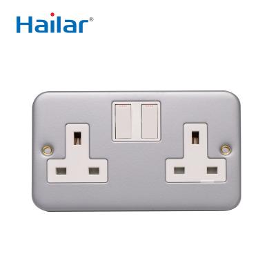 China Residential / General Purpose Gray 13A 2 Metal Clad Strip Tape UK Wall Socket Hailar Double Pole Switched Socket for sale