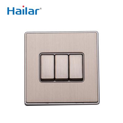 China 3 Gang Switch Hailar 3 Gang 2 Way Brushed Chrome UK Standard Wall Light Switch for sale